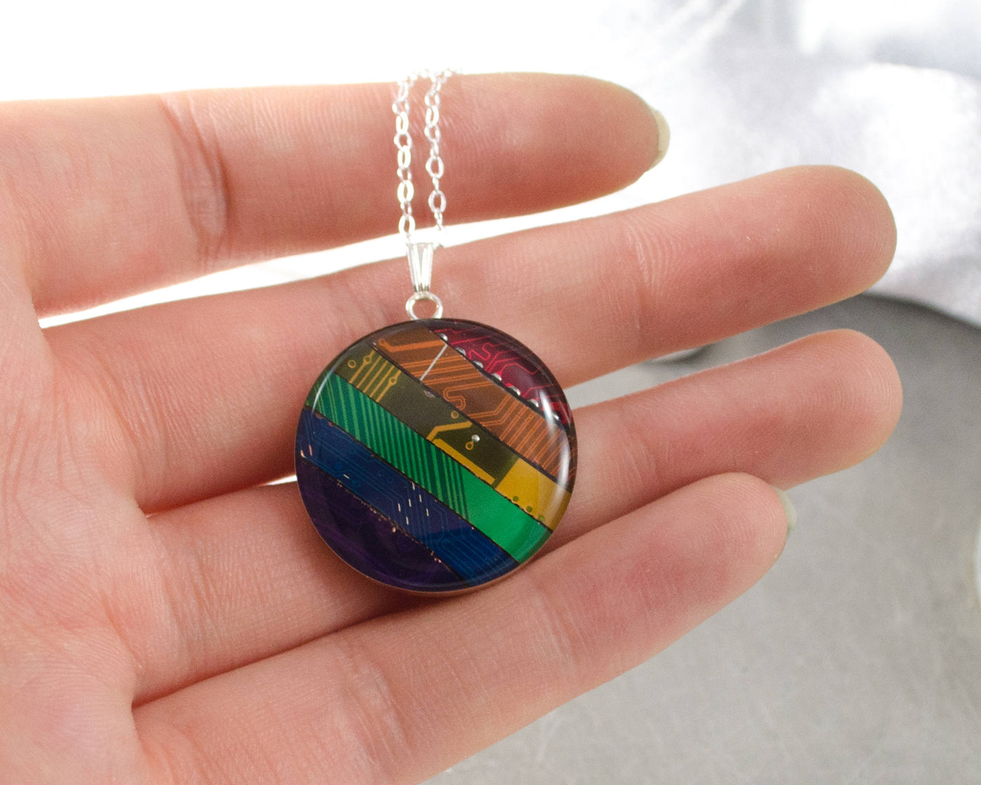 Circuit Board Rainbow Necklace - Sterling Silver