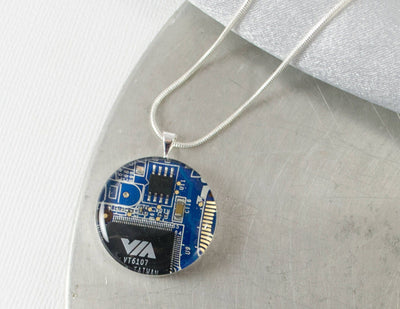 Circuit Board Necklace Blue, Upcycled Jewelry, Motherboard Necklace, Geeky Gift for Her, Circuit Board Jewelry, Engineer Gifts, Geekery
