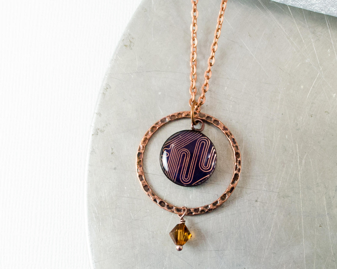 copper circuit board kinetic orb necklace