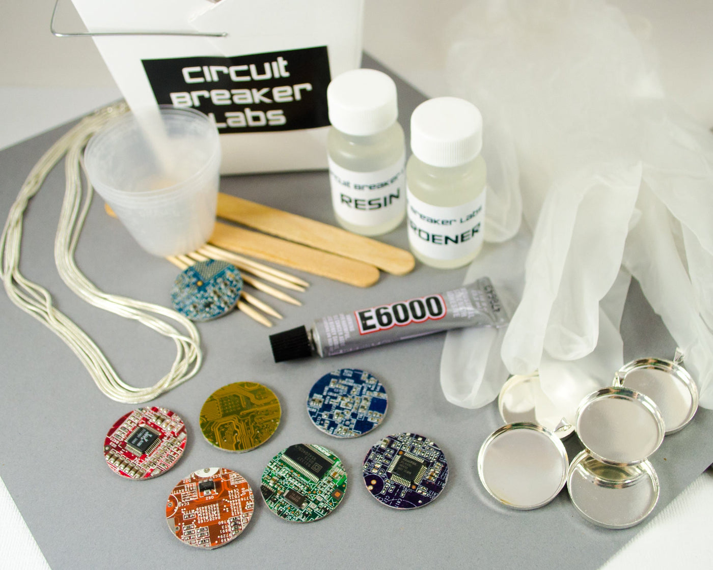 DIY kit to make your own circuit board and resin necklaces
