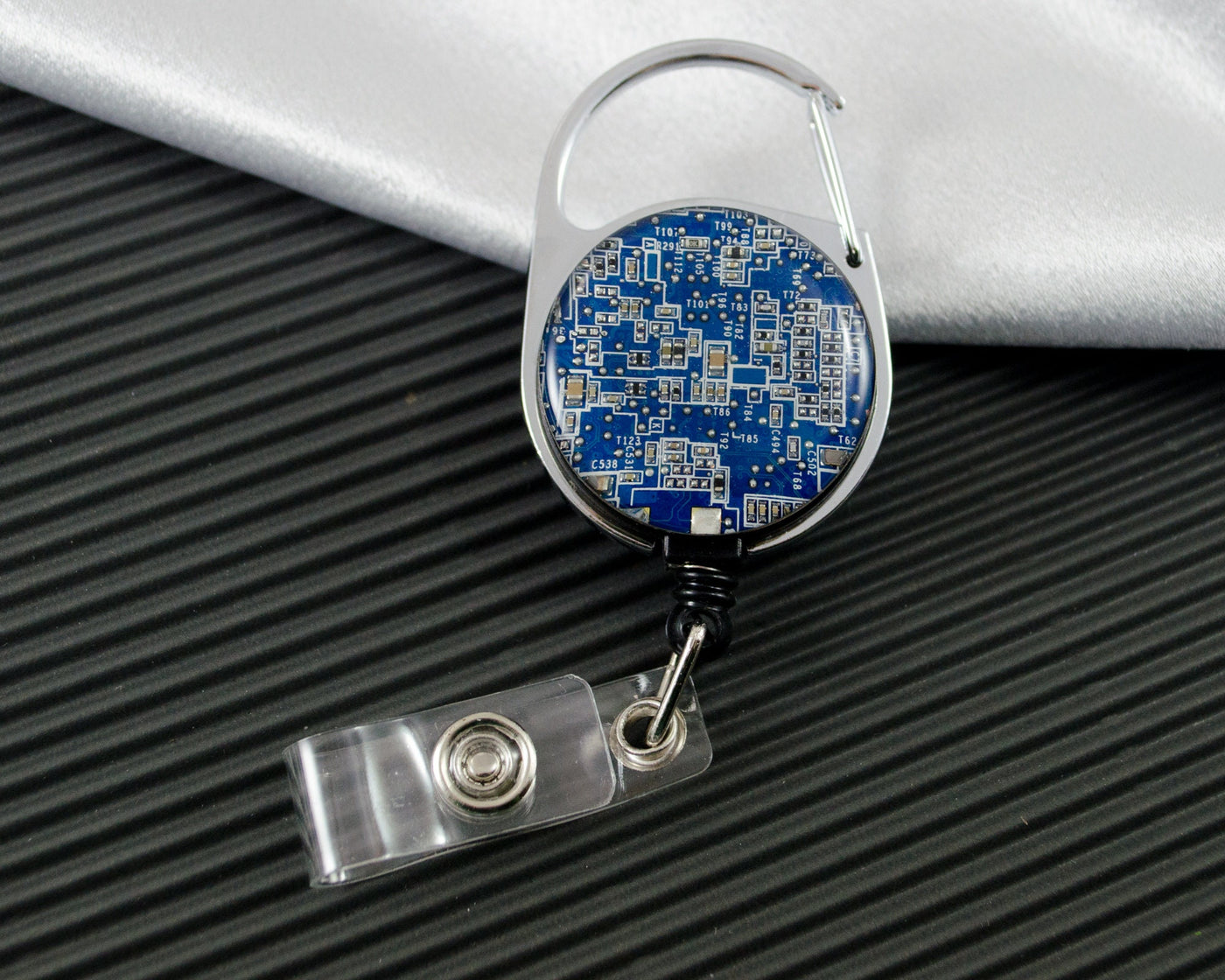 Recycled Circuit Board Retractable Badge Holder, Geeky Badge Reel, Computer Engineer ID Holder, Scientist Gift for Office