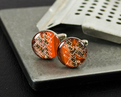 Orange Circuit Board Cuff Links, Circuit Board Jewelry, Geeky Groomsmen Gifts, Electrical Engineer Gift, Industrial Cuff Links, Techie Gift