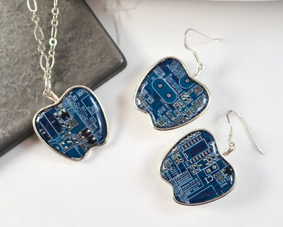 Circuit Board Apple Necklace, Technology Teacher Gift, Upcycled Computer Jewelry, Computer Teacher, Computer Programmer, Geek Gift for Her
