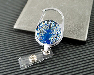 Recycled Circuit Board Retractable Badge Holder, Badge Reel, Geeky Office Gift, Engineer Gift, Computer Gift, ID Holder, Motherboard GIft