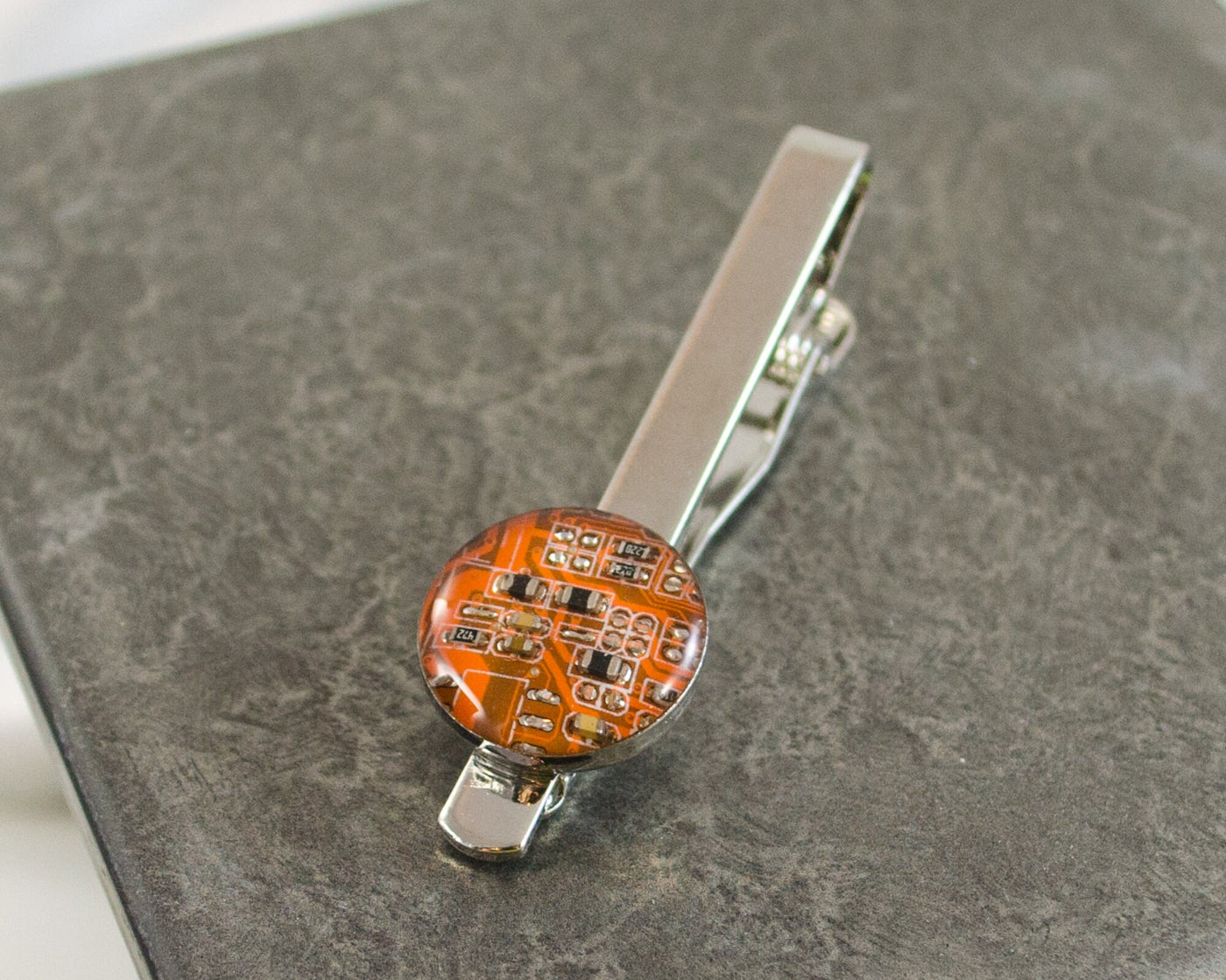 Circuit Board Tie Bar Orange, Recycled Computer Tie Clip, Geeky Gift, Wearable Technology, Nerdy Engineer Gifts, Fathers Day Gift