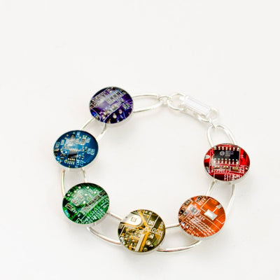 Circuit Board Link Rainbow Bracelet, Geeky Bracelet, Computer Jewelry, Techie Jewelry, Wearable Technology, Engineer Gift, Chakra Bracelet