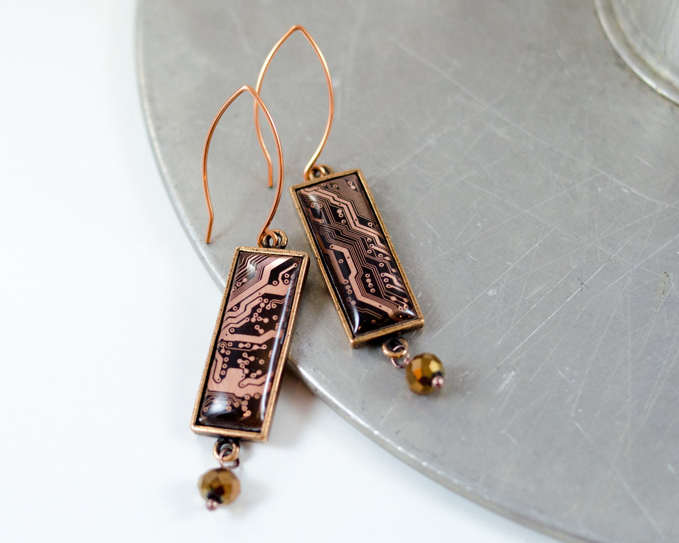 Copper Circuit Board Rectangle Earrings