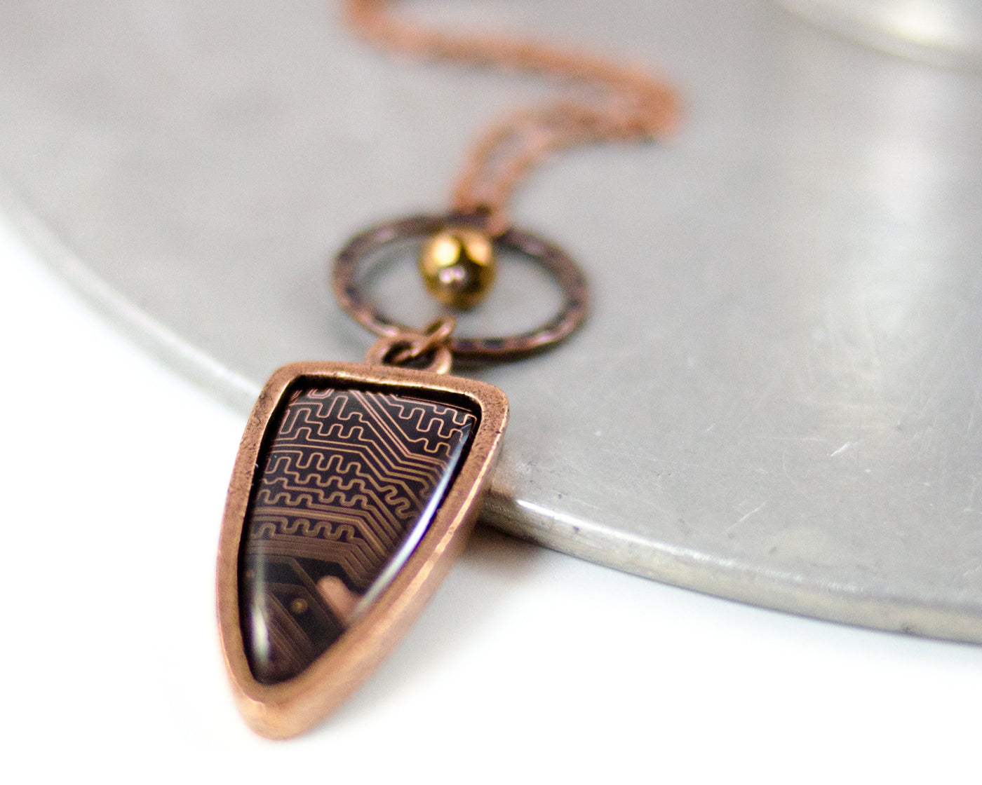 Copper Arrowhead Circuit Board Necklace