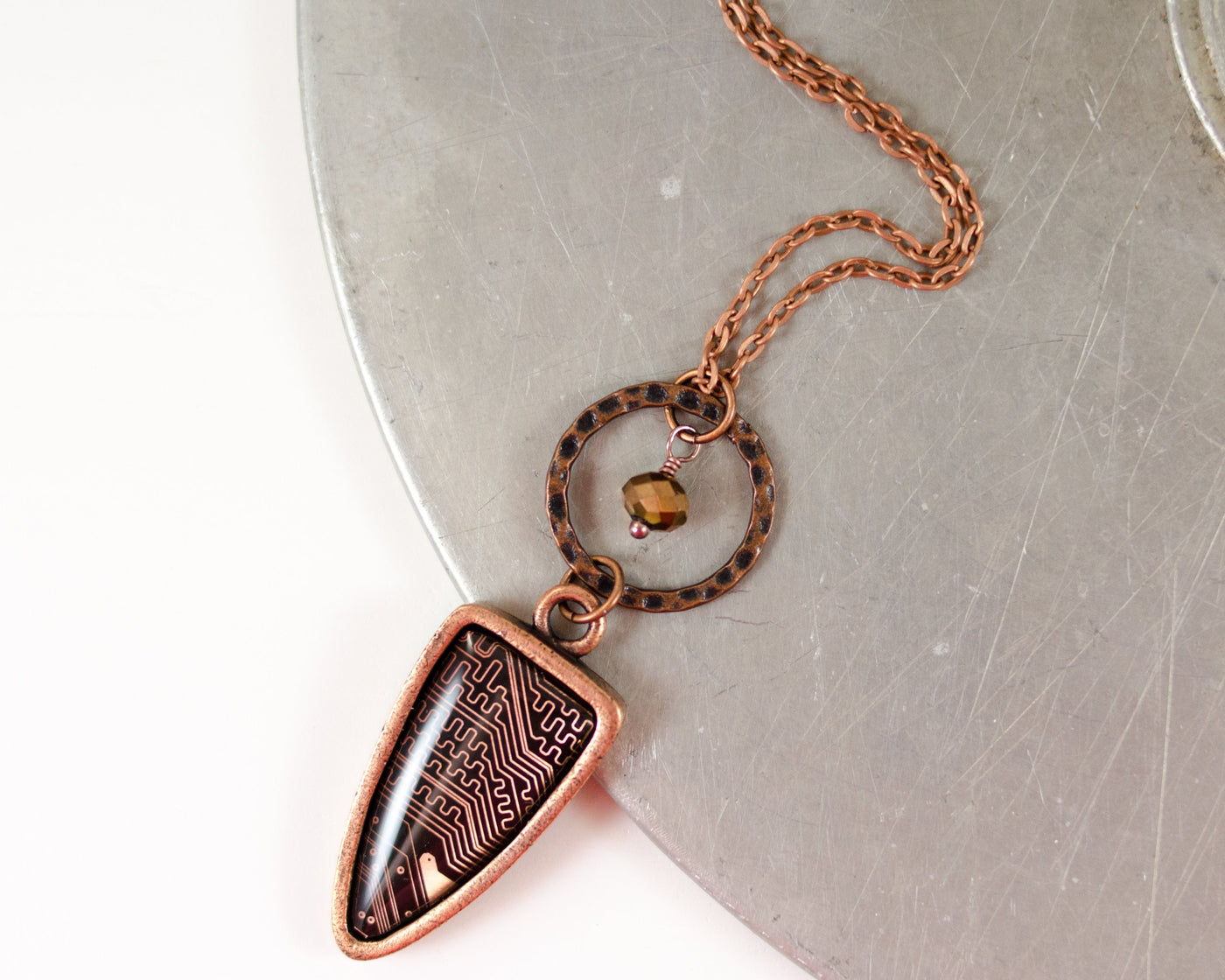 Copper Arrowhead Circuit Board Necklace