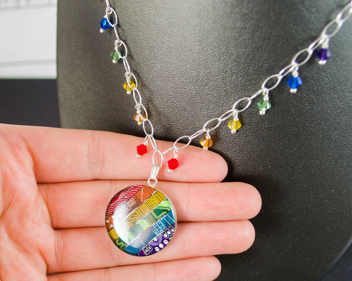 Recycled Circuit Board Rainbow Fringe Necklace