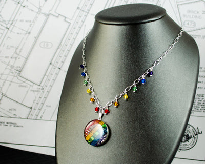 Rainbow Circuit Board Necklace with Crystal Fringe