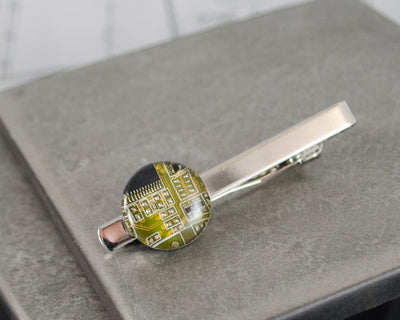 Circuit Board Tie Bar Yellow, Recycled Computer Tie Clip, Geeky Gift, Wearable Technology, Nerdy Engineer Gifts, Fathers Day Gift