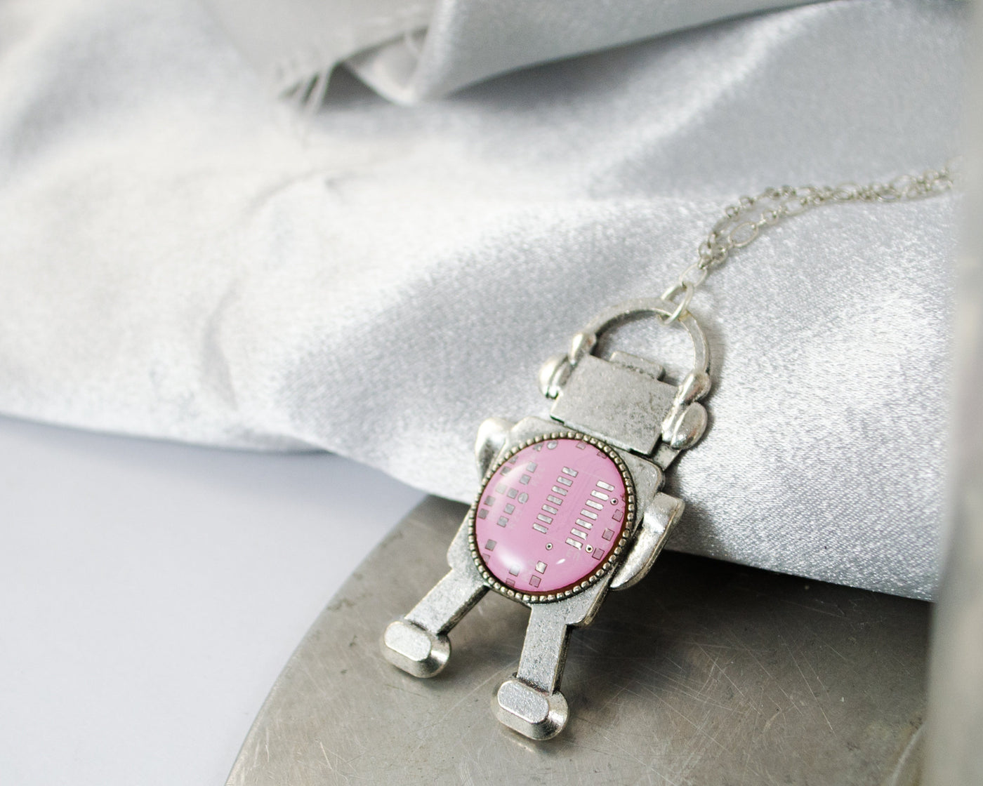 Pink Circuit Board Robot Necklace