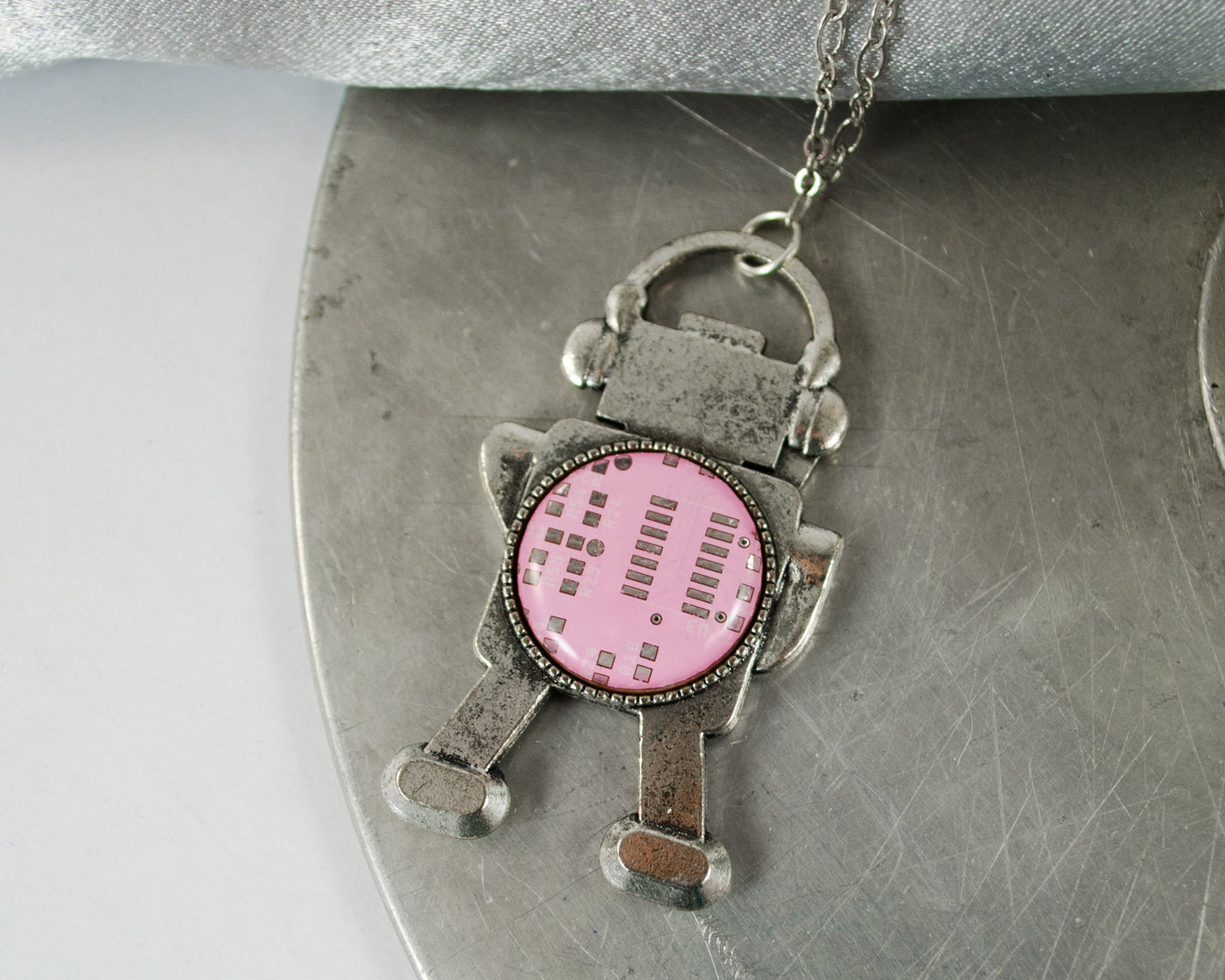Pink Circuit Board Robot Necklace