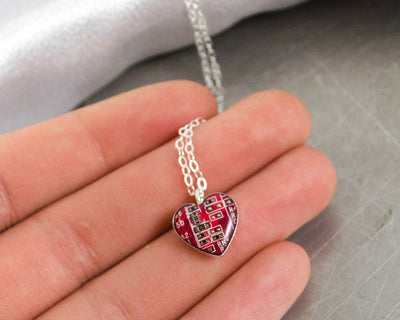 Tiny Red Heart Circuit Board Necklace, Sterling Silver Necklace