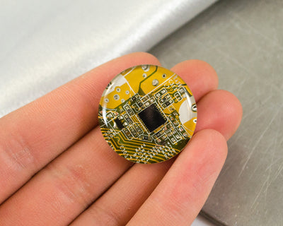 Yellow Circuit Board Pin, Recycled Computer Gift