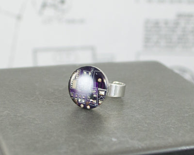 Recycled Circuit Board Adjustable Ring Violet, Computer Jewelry