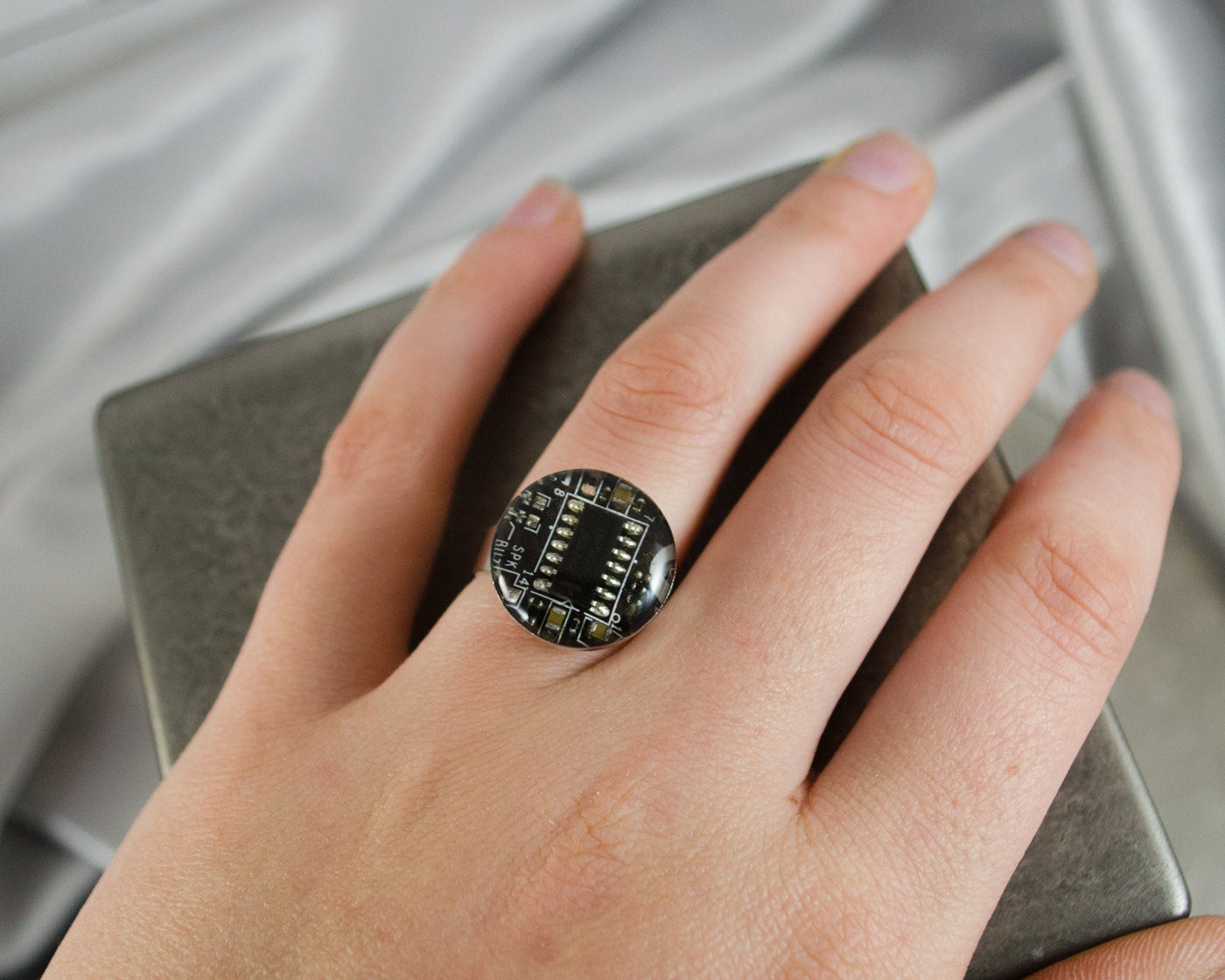 Recycled Circuit Board Adjustable Ring Dark Brown, Computer Jewelry, Software Engineer Gift, Electrical Engineer Ring, Scientist Gift