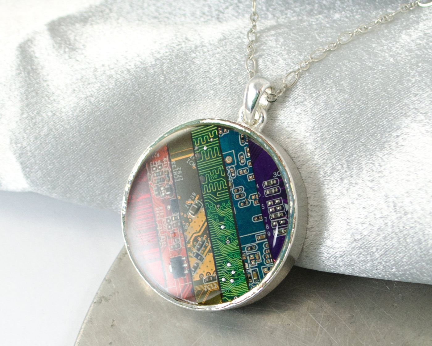 Giant Rainbow Circuit Board Necklace