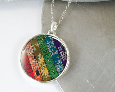 rainbow circuit board necklace