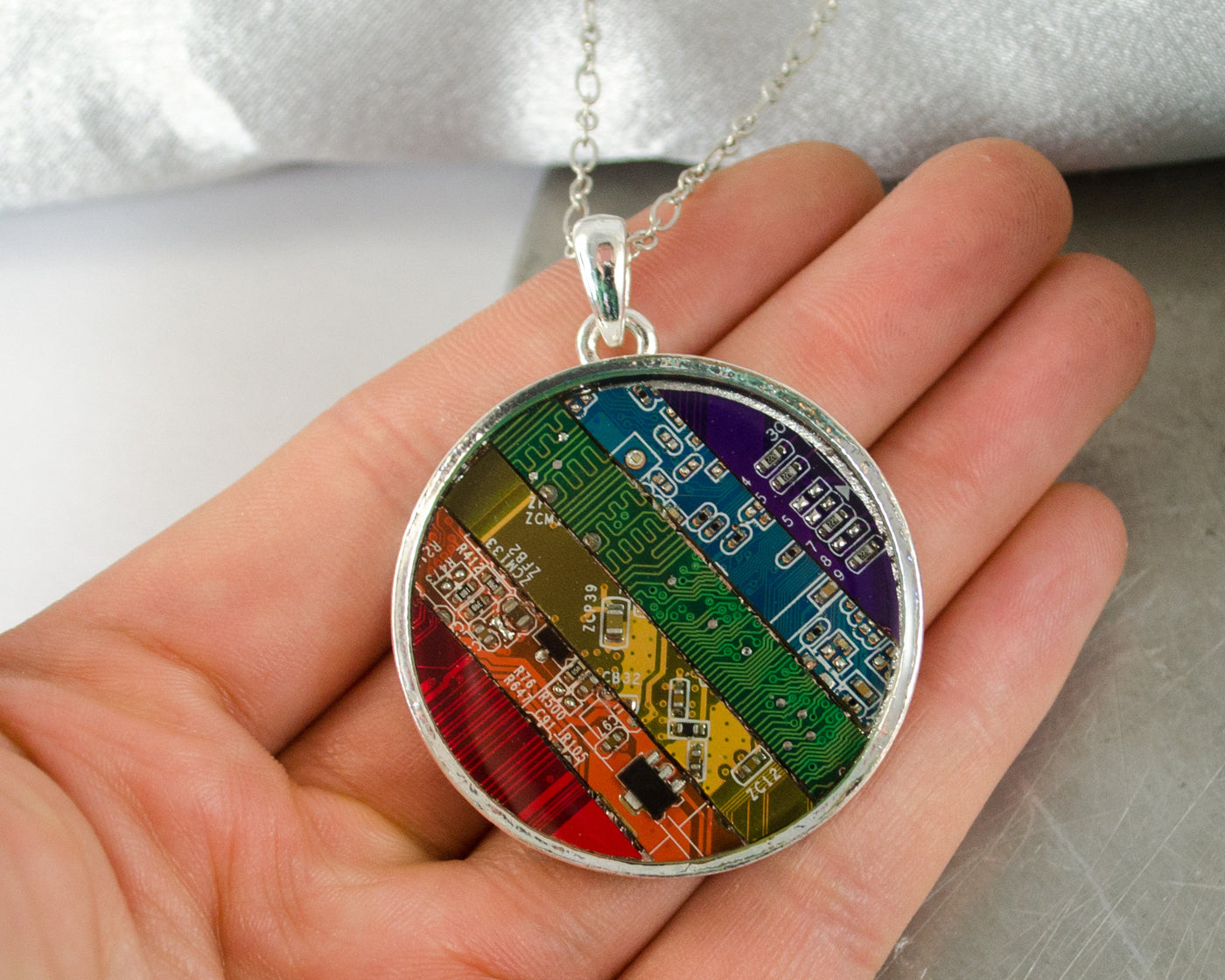 Giant Rainbow Circuit Board Necklace