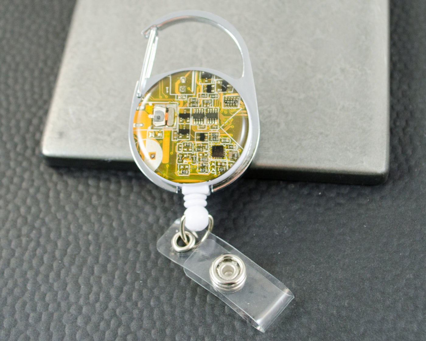 Yellow Circuit Board Retractable Badge Holder