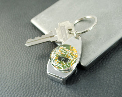 Yellow Circuit Board Bottle Opener Keychain, Electrical Engineer Housewarming Gift, Software Engineer Gift, Computer Scientist Gift
