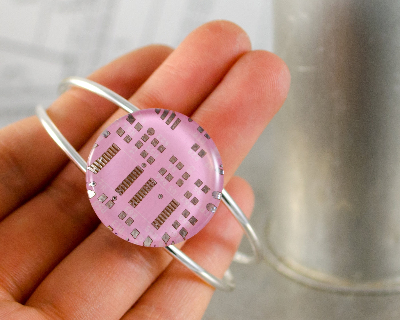 Pink Circuit Board Cuff Bracelet