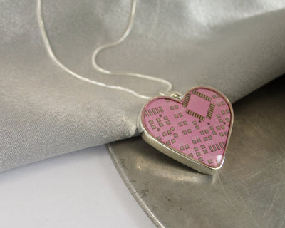 Large Pink Circuit Board Heart Necklace
