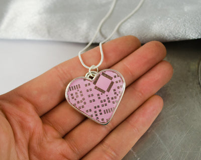 Large Pink Circuit Board Heart Necklace