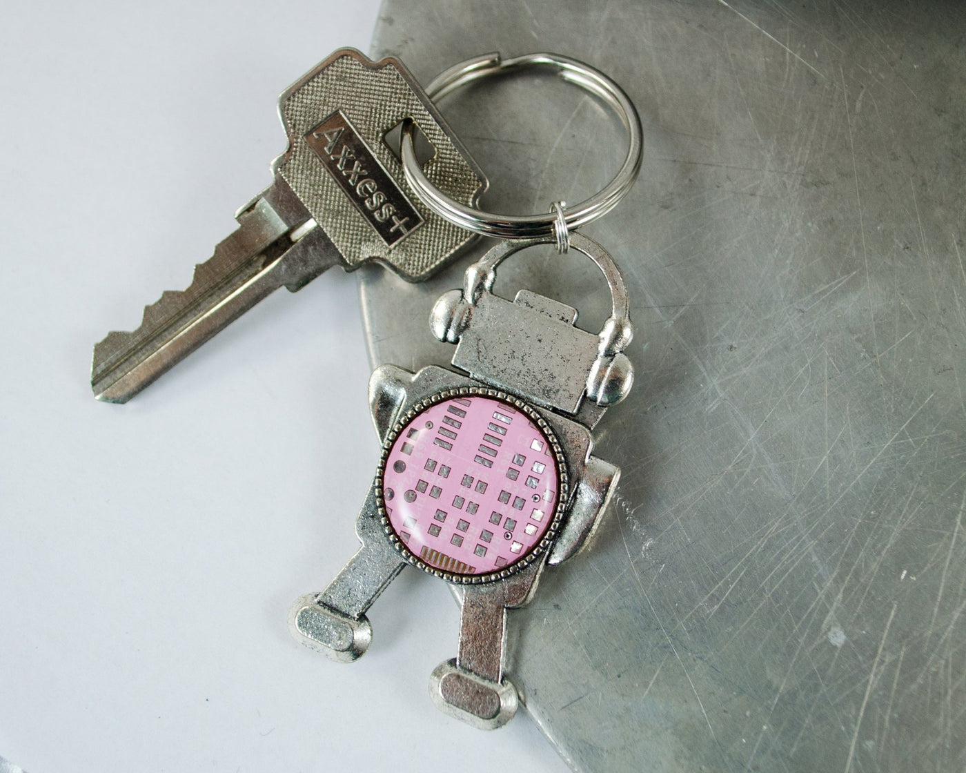 Circuit Board Robot Keychain Pink