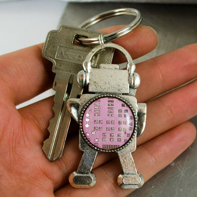 pink circuit board robot keychain