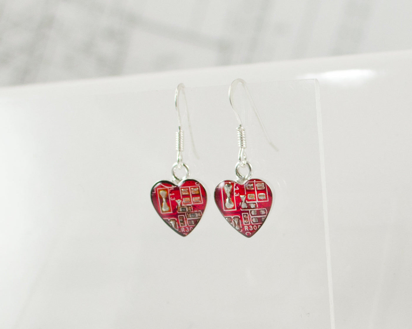 Tiny Circuit Board Heart Dangle Earrings