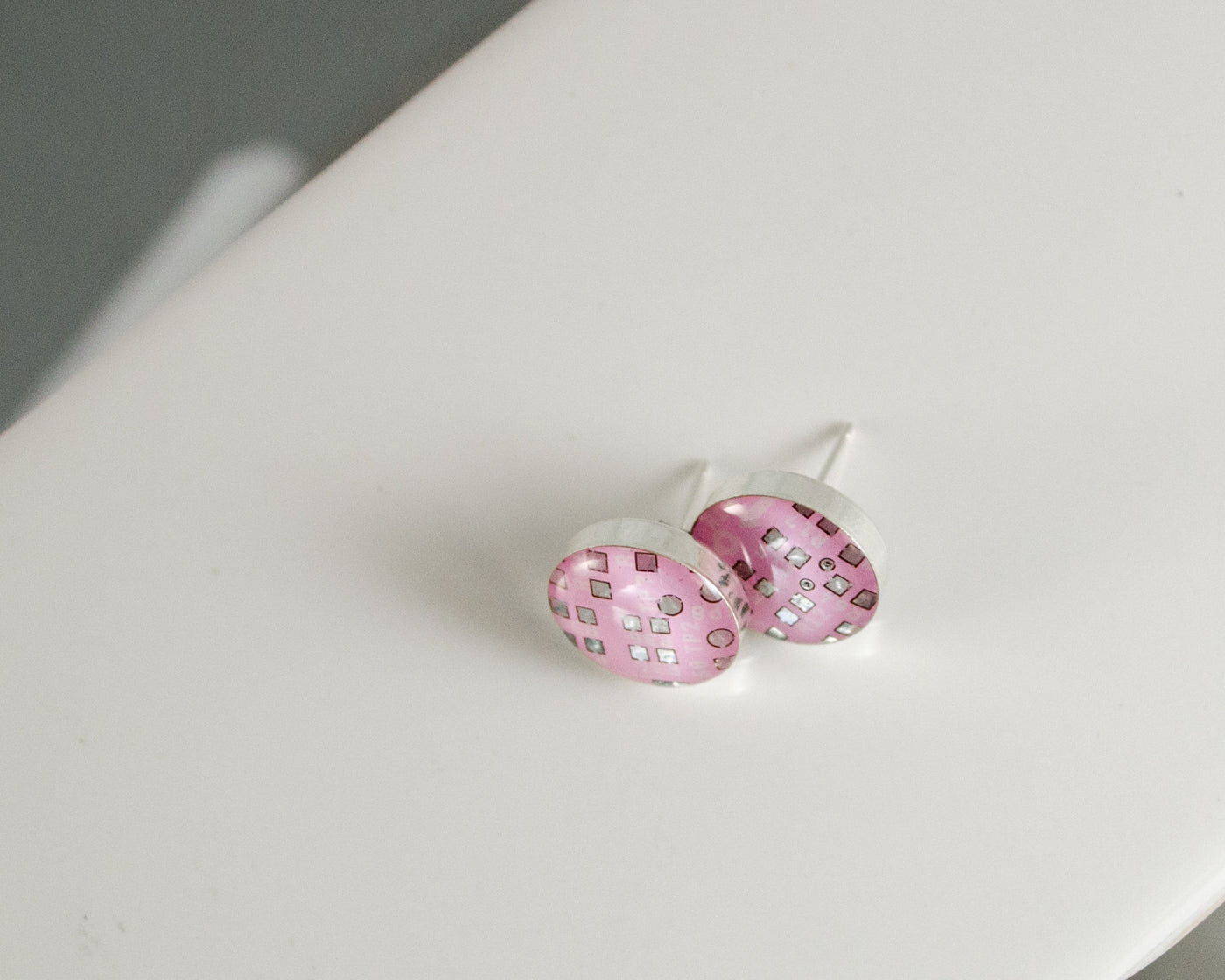 Pink Circuit Board Post Earrings