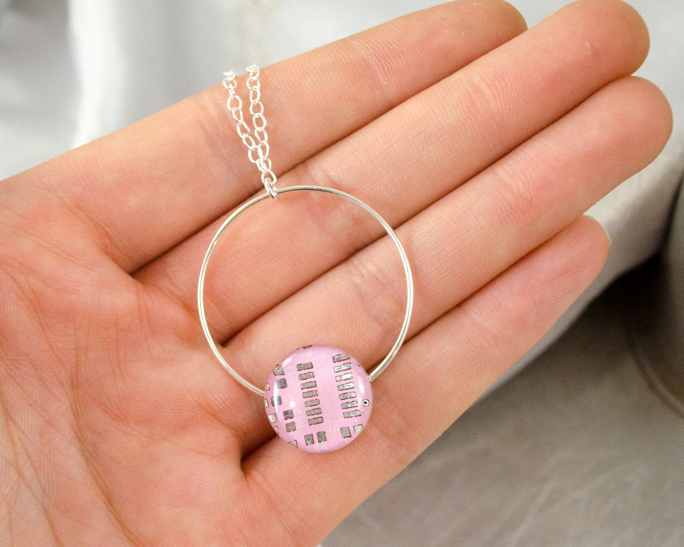 Pink Circuit Board Ring Necklace