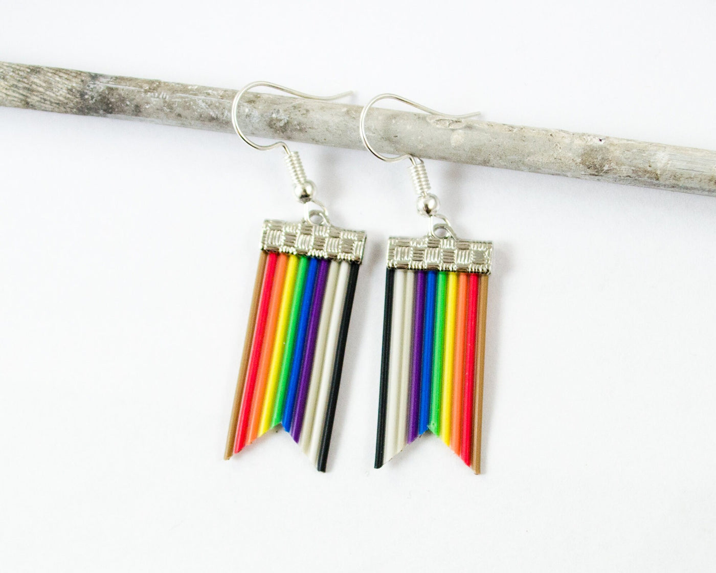 Ribbon Cable Banner Earrings, Rainbow Pride Funky Earrings, Upcycled Wire Jewelry, Computer Science Earrings