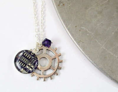 Gear and Circuit Board Charm Necklace