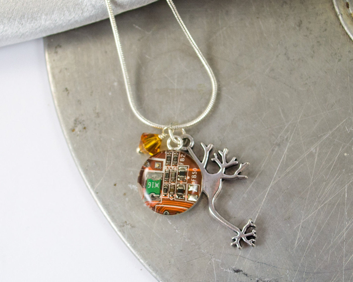 Neuron and Circuit Board Charm Necklace