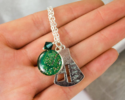 Erlenmeyer Flask and Circuit Board Charm Necklace