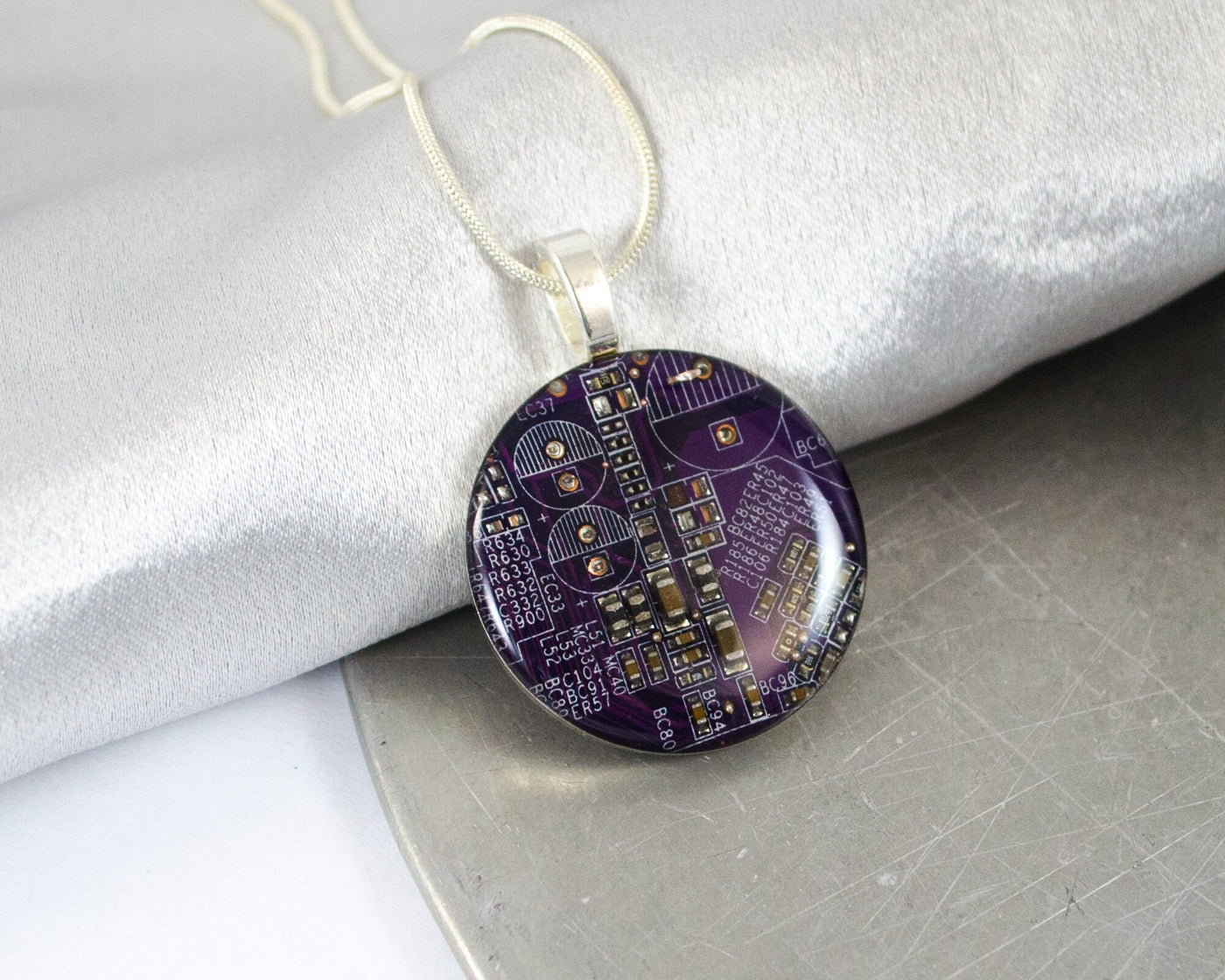 Purple Circuit Board Necklace LARGE, Recycled Motherboard Jewelry