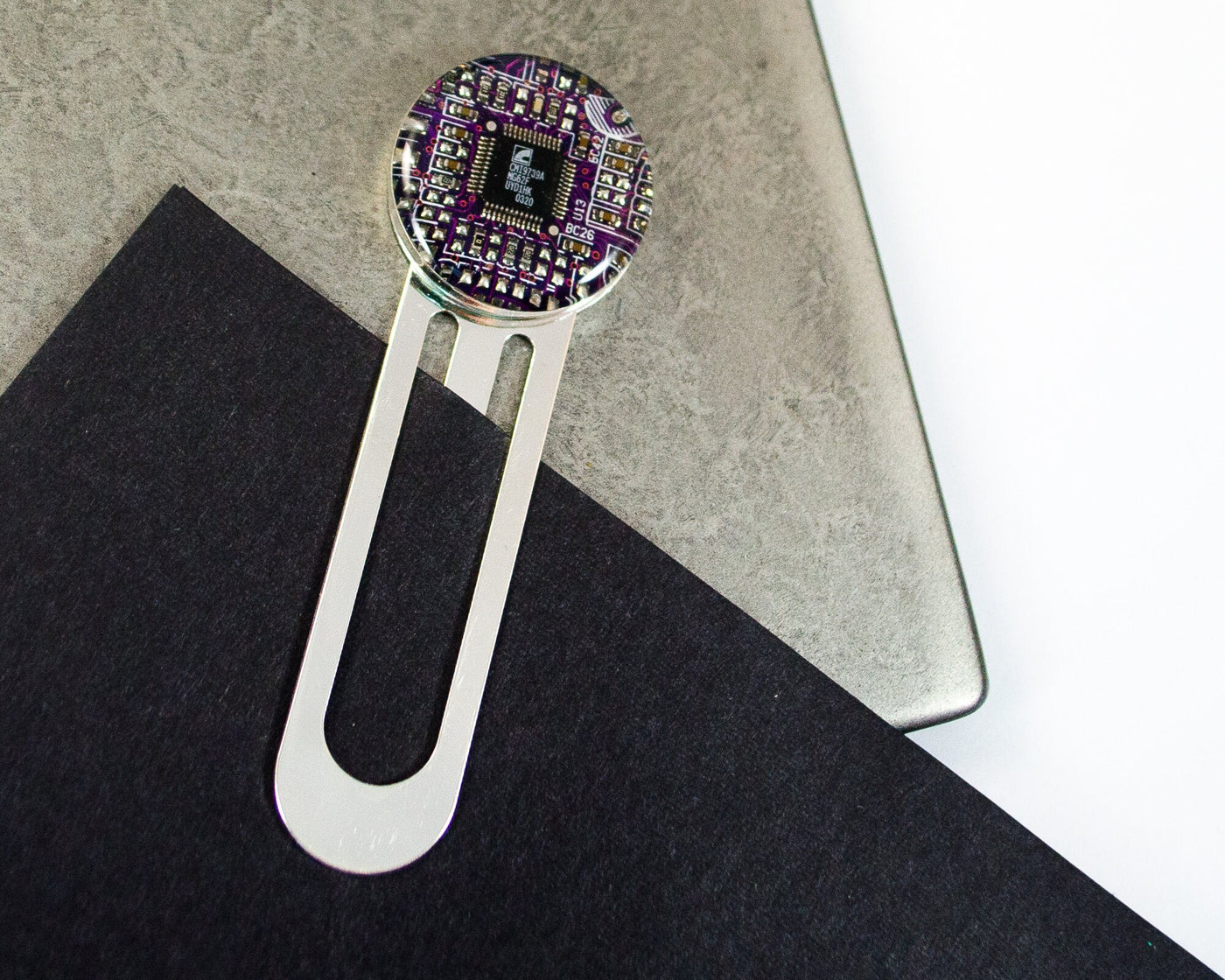 Purple Circuit Board Bookmark, Recycled Computer Gift for Engineer Bibliophile