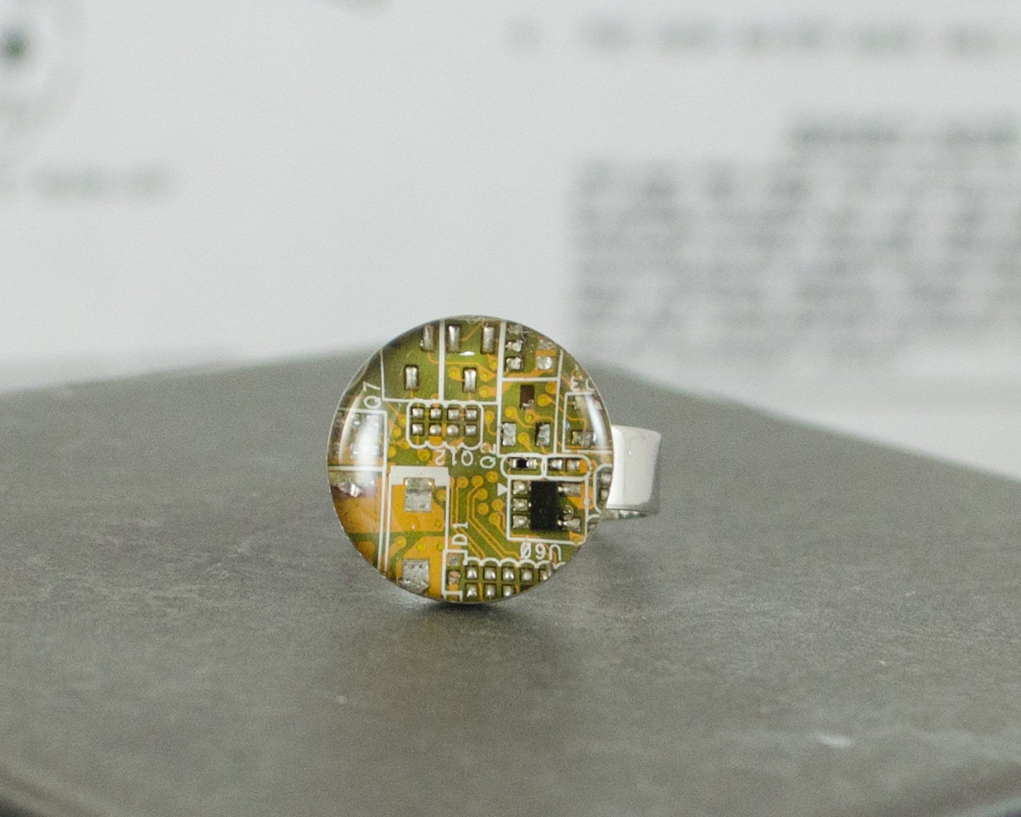 Recycled Circuit Board Adjustable Ring Yellow, Computer Jewelry ...