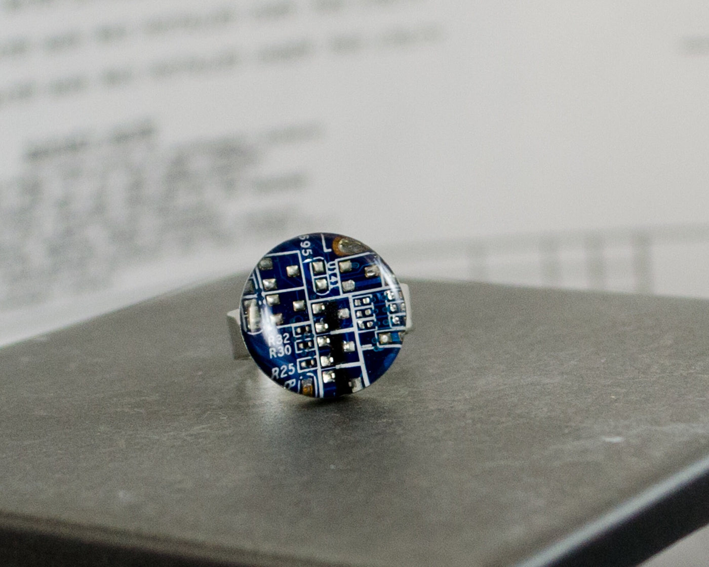 Recycled Circuit Board Adjustable Ring Blue, Computer Jewelry