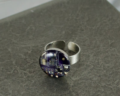 Recycled Circuit Board Adjustable Ring Violet, Computer Jewelry