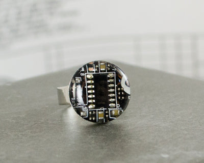 Recycled Circuit Board Adjustable Ring Dark Brown, Computer Jewelry, Software Engineer Gift, Electrical Engineer Ring, Scientist Gift