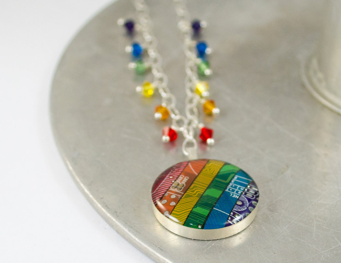 Recycled Circuit Board Rainbow Fringe Necklace