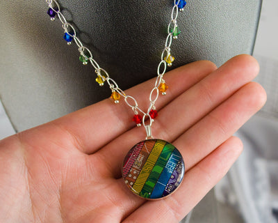 Recycled Circuit Board Rainbow Fringe Necklace