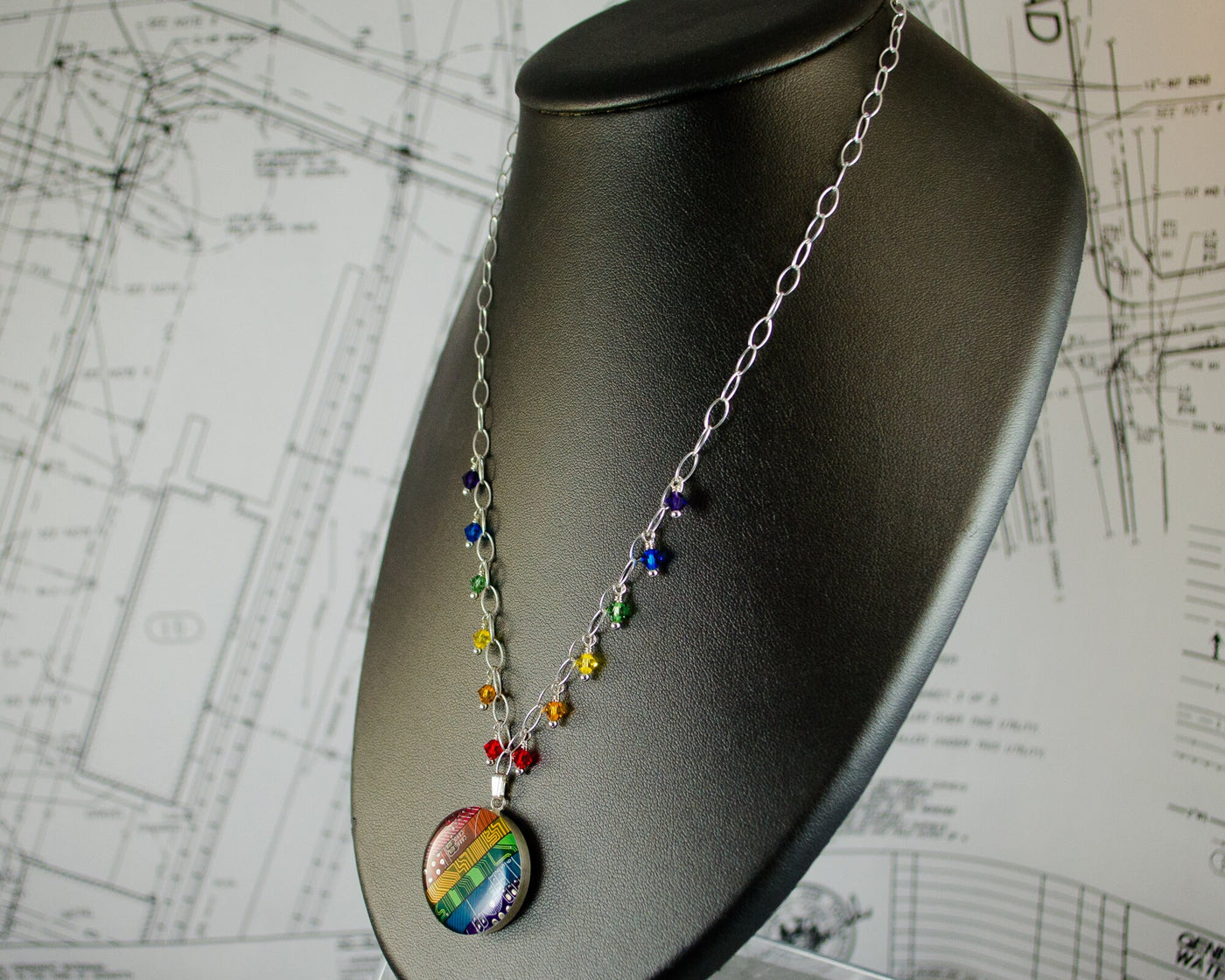 Recycled Circuit Board Rainbow Fringe Necklace