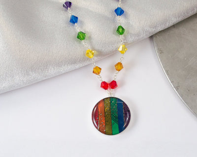 Recycled Circuit Board Rainbow Necklace with Rainbow Beaded Chain