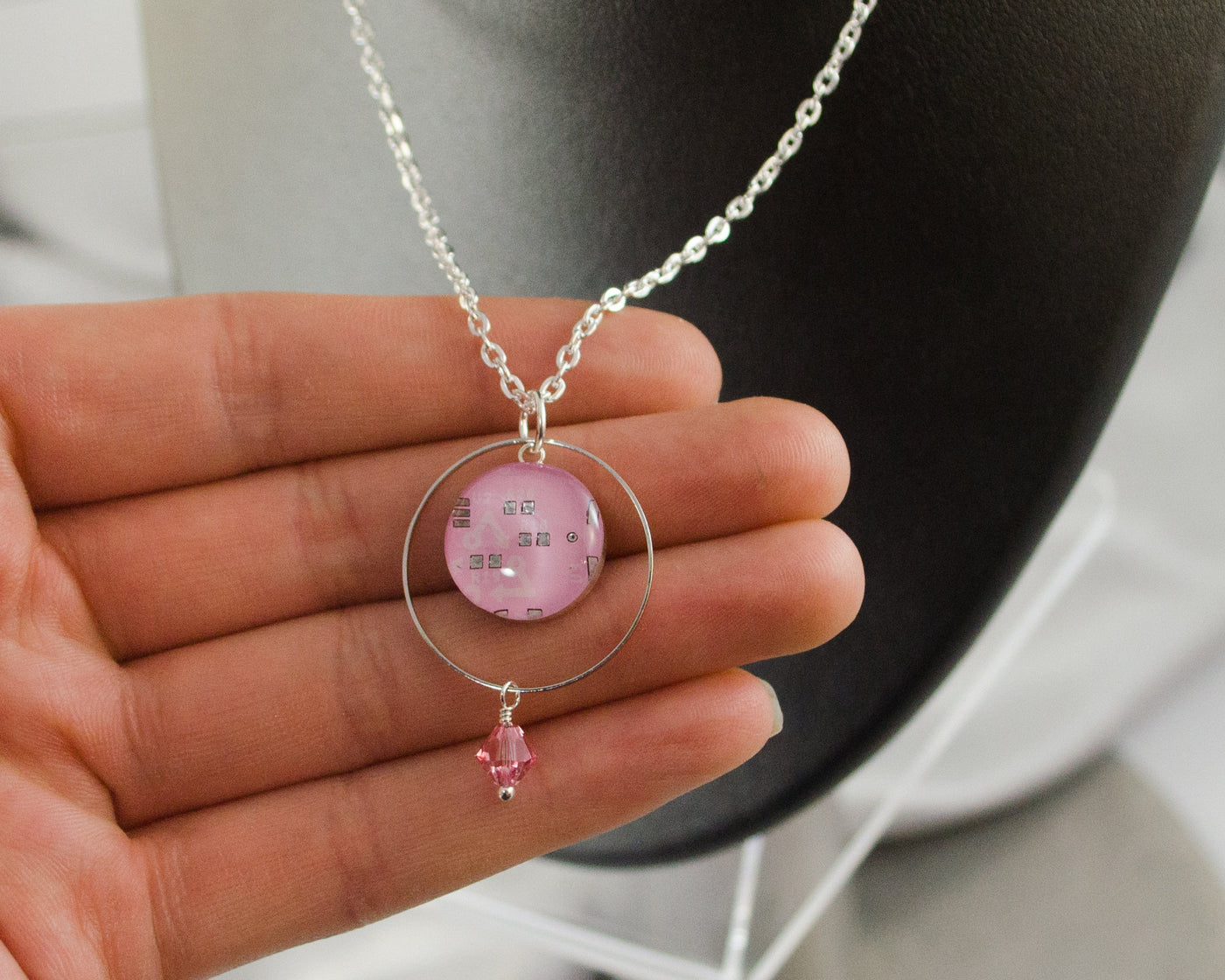 Pink Circuit Board Orb Necklace